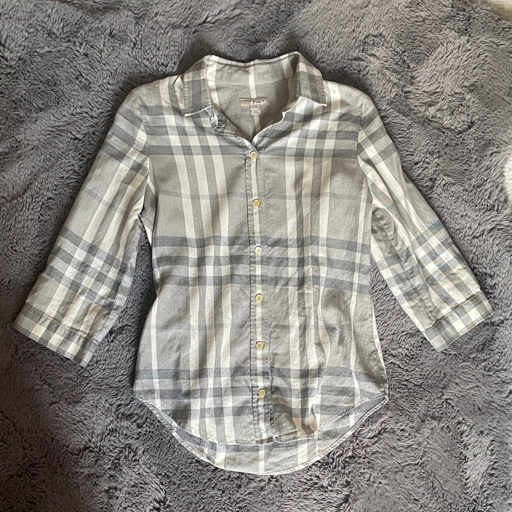 Burberry London Gray Plaid Button Down